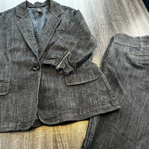 Ashley Stewart Women’s 2-Piece Denim Blazer & Pants Set Size 14W Dark Wash - Picture 1 of 16